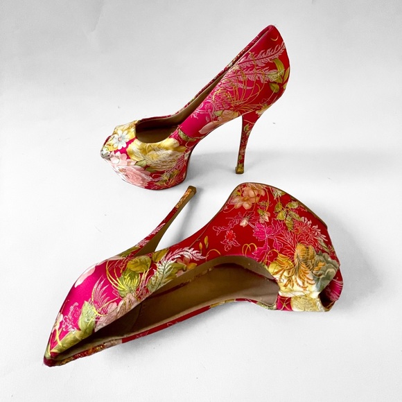 Y2K Floral Tapestry Chinoiserie Platform Stiletto Stripper Heels. 8 - Picture 3 of 6